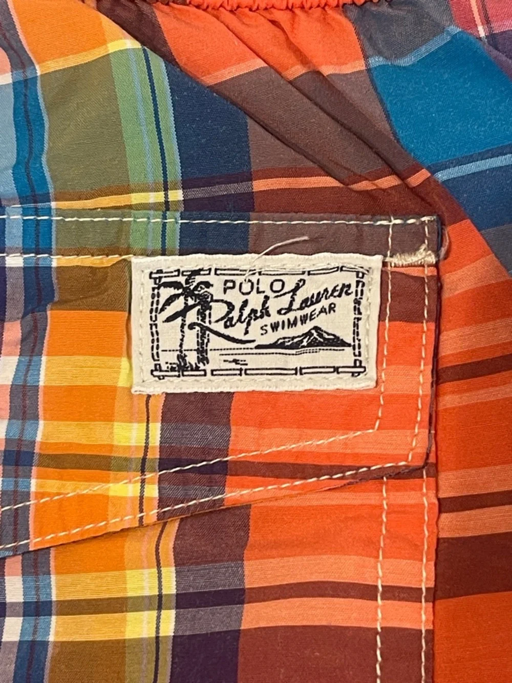 Polo Ralph Lauren Orange Blue Green Plaid Swim Shorts
